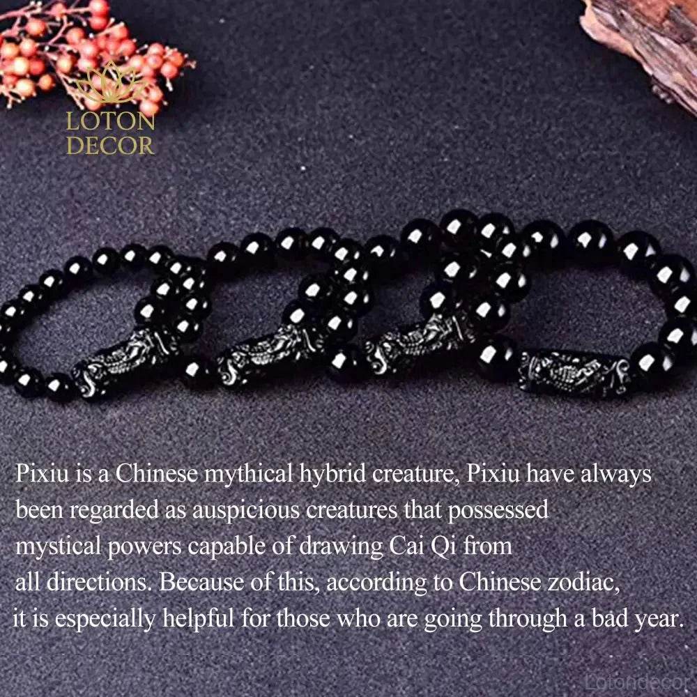 Obsidian Pixiu Bracelet – Chakra Wealth Reiki Talisman - Loton Decor