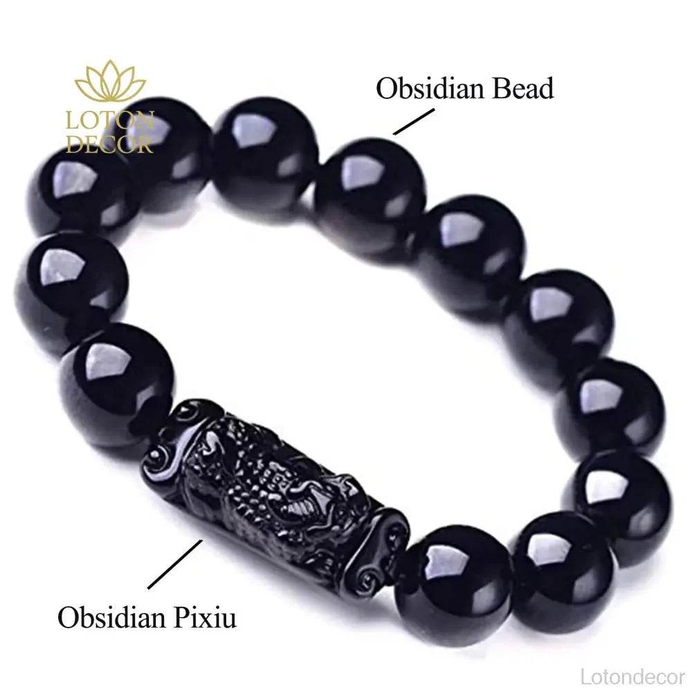 Obsidian Pixiu Bracelet – Chakra Wealth Reiki Talisman - Loton Decor
