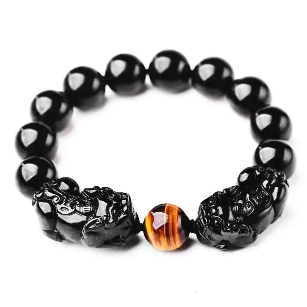 Obsidian Tiger Eye Pixiu Bracelet – Wealth & Luck Charm - Loton Decor