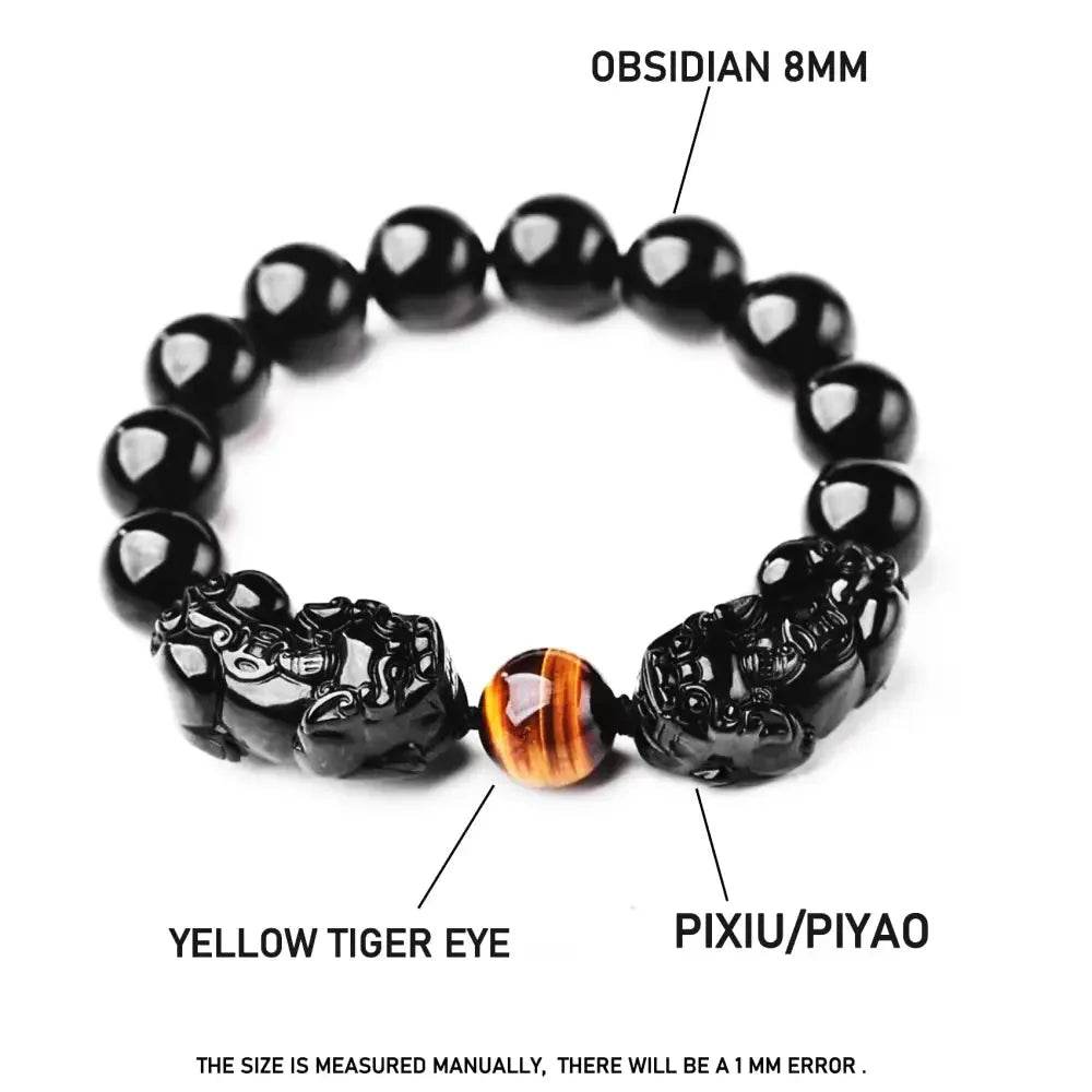 Obsidian Tiger Eye Pixiu Bracelet – Wealth & Luck Charm - Loton Decor