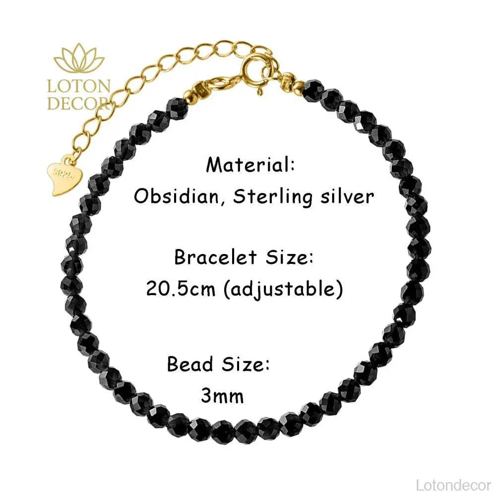Obsidian Wealth Bracelet – Silver Diamond-Cut Crystal Amulet - Loton Decor