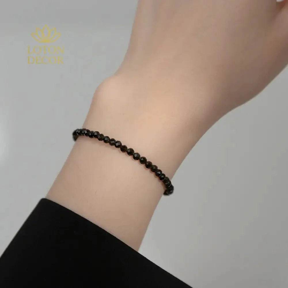 Obsidian Wealth Bracelet – Silver Diamond-Cut Crystal Amulet - Loton Decor