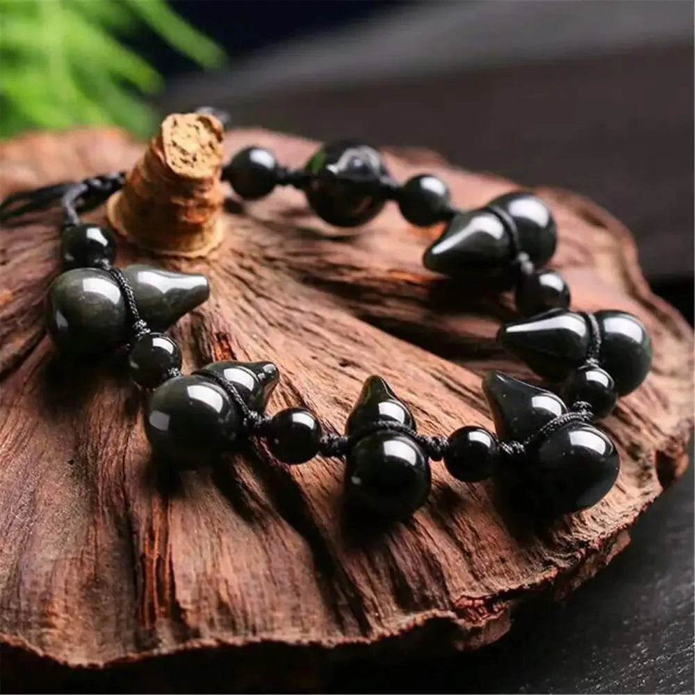 Obsidian Wu Lou Bracelet – Fortune & Protection Charm - Loton Decor