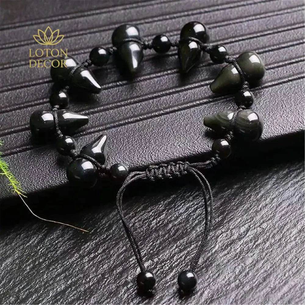 Obsidian Wu Lou Bracelet – Fortune & Protection Charm - Loton Decor