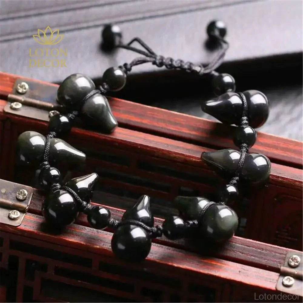 Obsidian Wu Lou Bracelet – Fortune & Protection Charm - Loton Decor