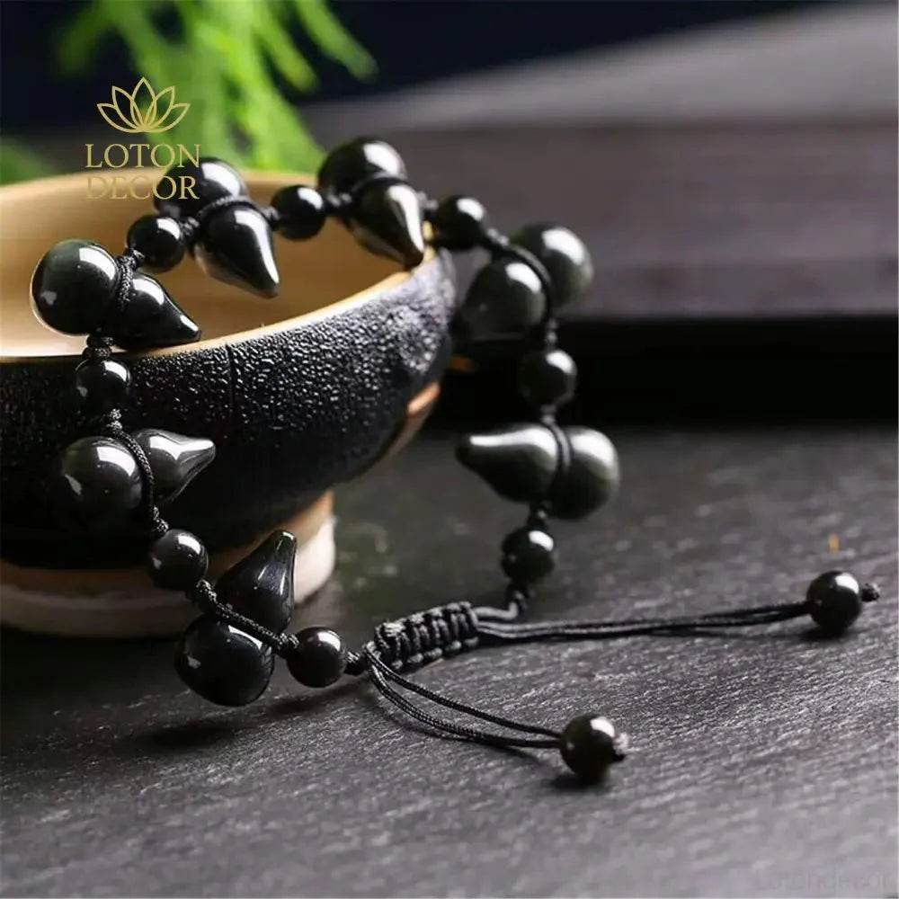 Obsidian Wu Lou Bracelet – Fortune & Protection Charm - Loton Decor