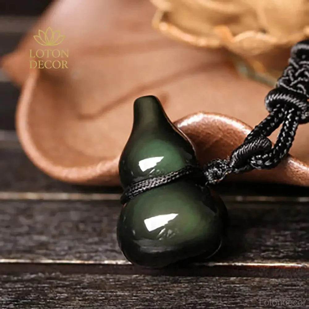 Obsidian Wu Lou Necklace – Unisex Luck & Wealth Amulet - Loton Decor