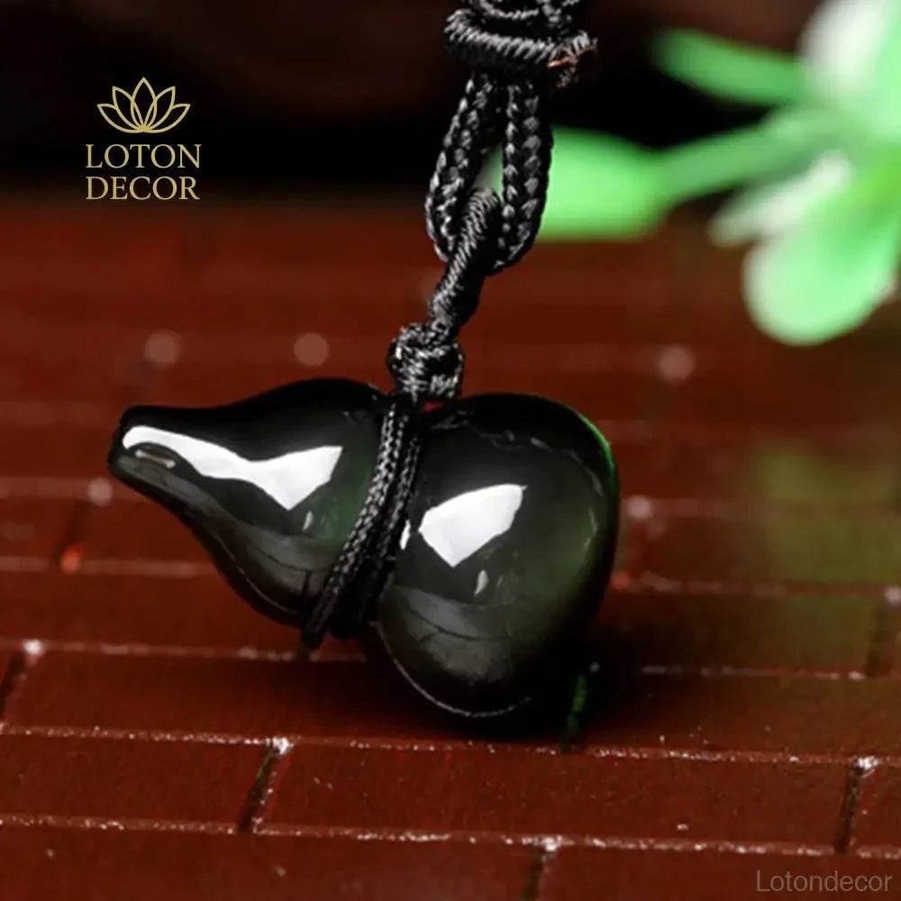 Obsidian Wu Lou Necklace – Unisex Luck & Wealth Amulet - Loton Decor