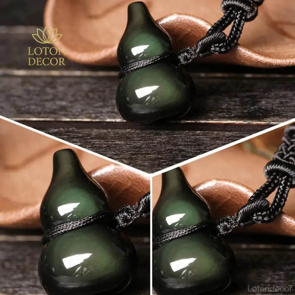 Obsidian Wu Lou Necklace – Unisex Luck & Wealth Amulet - Loton Decor