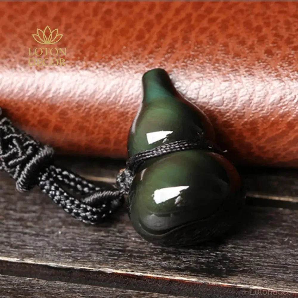 Obsidian Wu Lou Necklace – Unisex Luck & Wealth Amulet - Loton Decor
