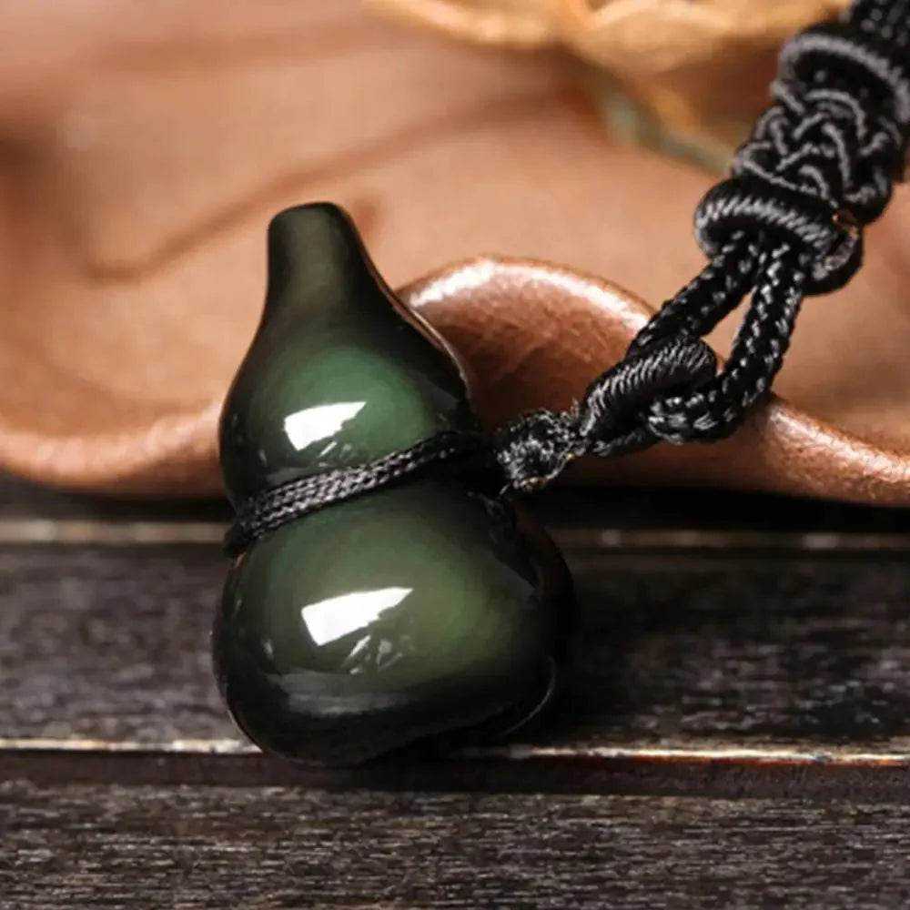 Obsidian Wu Lou Necklace – Unisex Luck & Wealth Amulet - Loton Decor
