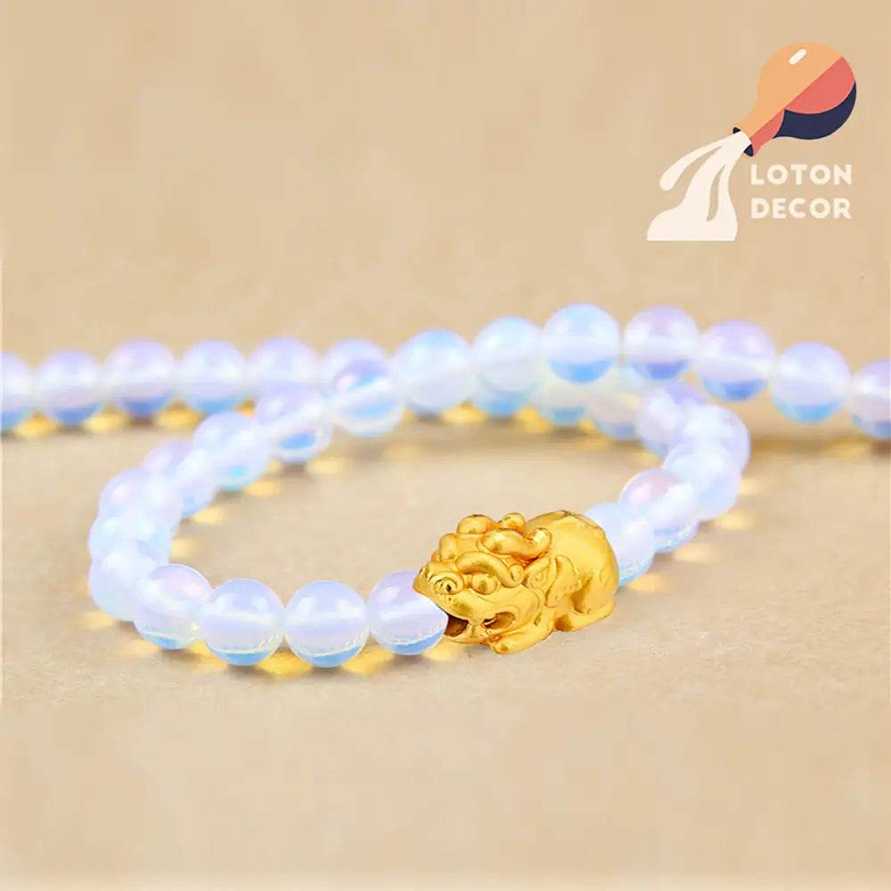 Opal Pi Xiu Bracelet 18K Gold-filled Pure Silver Pi Yao Feng Shui Wealth Crystal Bracelet for Prosperity - Loton Decor