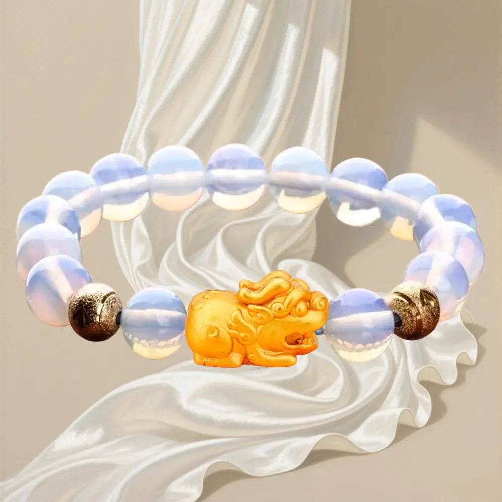 Opal Pi Xiu Bracelet 18K Gold-filled Pure Silver Pi Yao Feng Shui Wealth Crystal Bracelet for Prosperity - Loton Decor