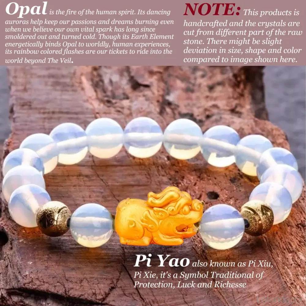 Opal Pi Xiu Bracelet 18K Gold-filled Pure Silver Pi Yao Feng Shui Wealth Crystal Bracelet for Prosperity - Loton Decor