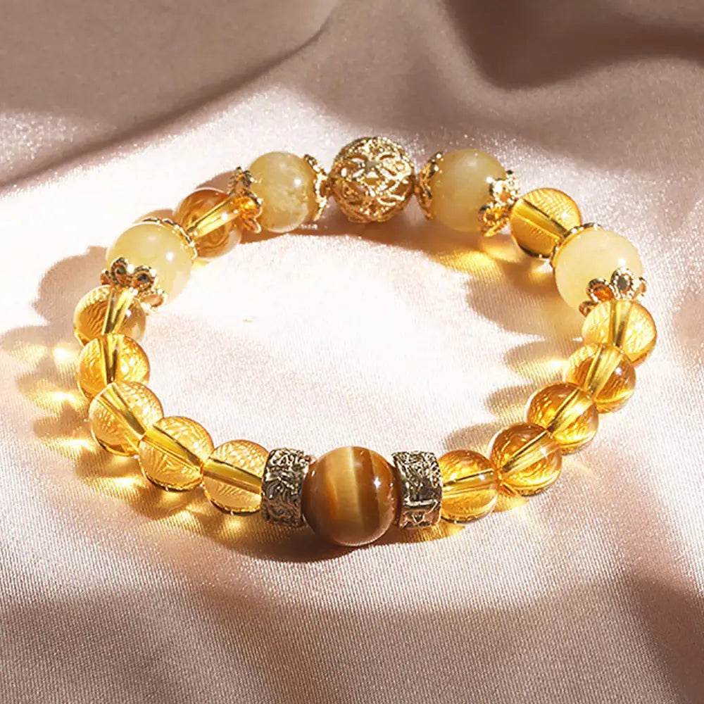 Overlord Citrine Feng Shui Wealth Bracelet Tiger Eye Stone Evil Eye Jewelry Strong Talisman Amulet for Positivity Money - Loton Decor