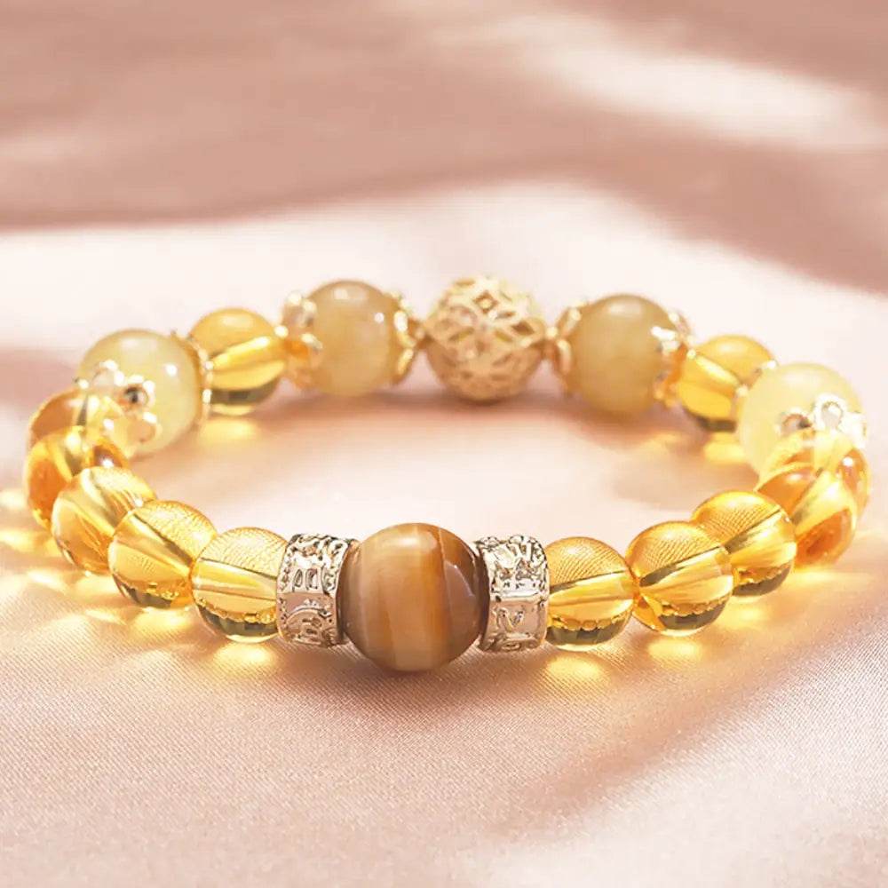 Overlord Citrine Feng Shui Wealth Bracelet Tiger Eye Stone Evil Eye Jewelry Strong Talisman Amulet for Positivity Money - Loton Decor