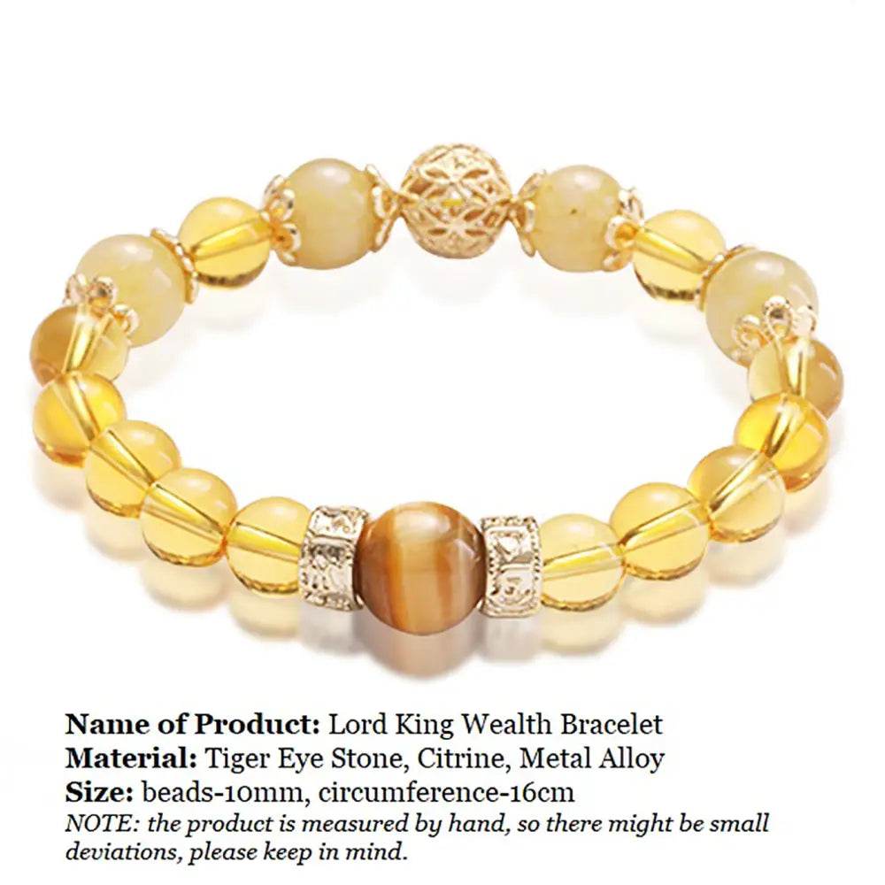 Overlord Citrine Feng Shui Wealth Bracelet Tiger Eye Stone Evil Eye Jewelry Strong Talisman Amulet for Positivity Money - Loton Decor