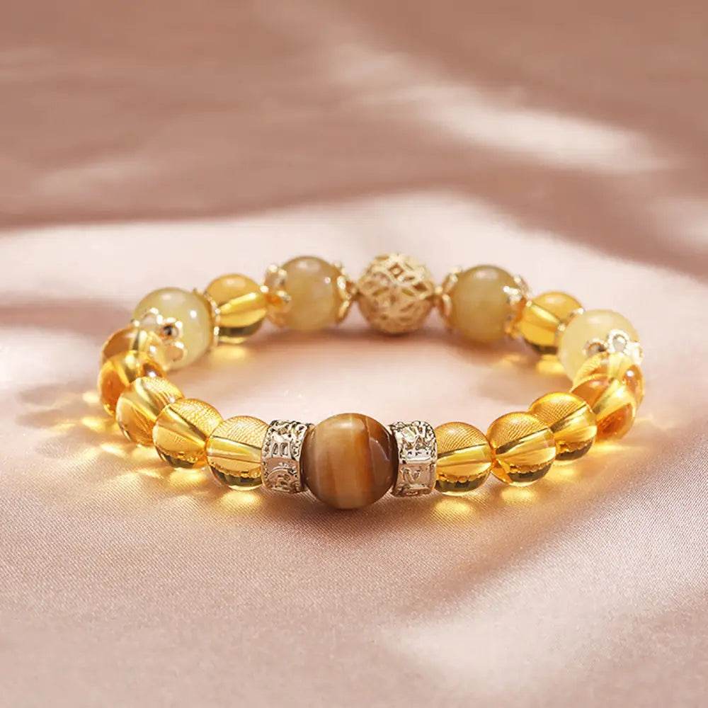 Overlord Citrine Feng Shui Wealth Bracelet Tiger Eye Stone Evil Eye Jewelry Strong Talisman Amulet for Positivity Money - Loton Decor