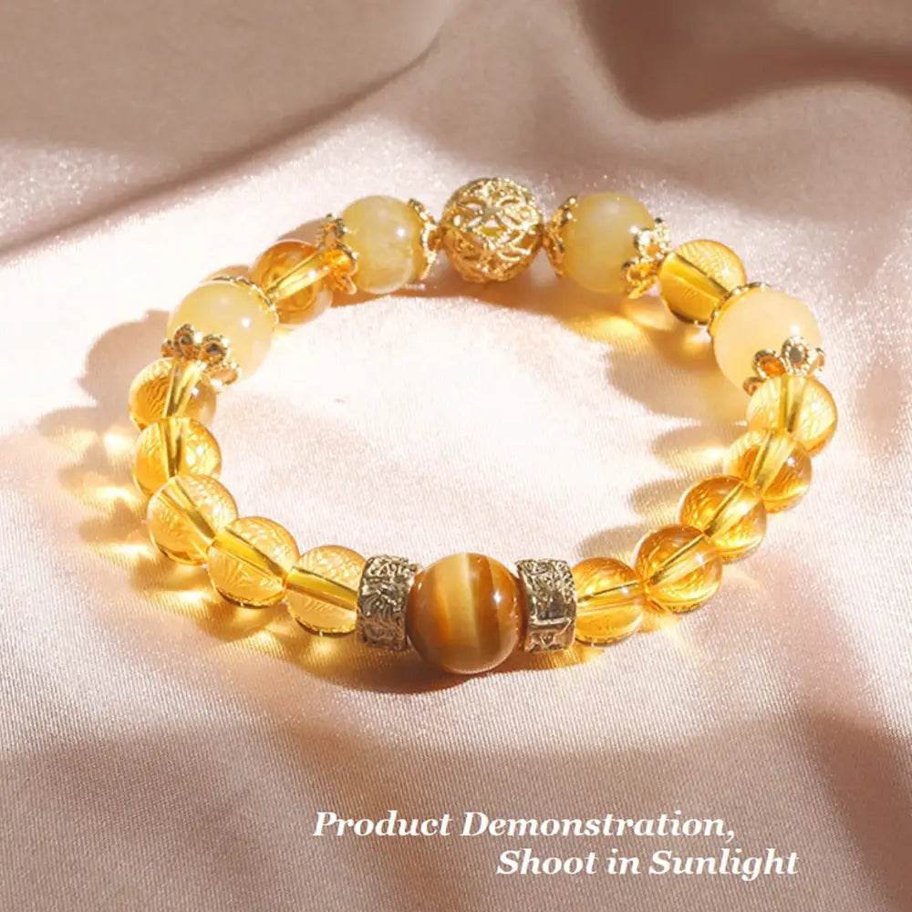 Overlord Citrine Feng Shui Wealth Bracelet Tiger Eye Stone Evil Eye Jewelry Strong Talisman Amulet for Positivity Money - Loton Decor