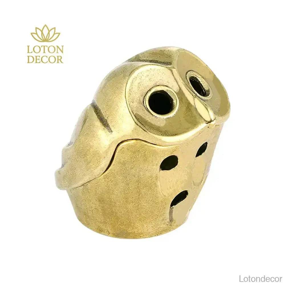 Owl Incense Burner Solid Brass Cone Incense Holder Feng Shui Wealth Statue Boho Forest Animal Figurine - Loton Decor
