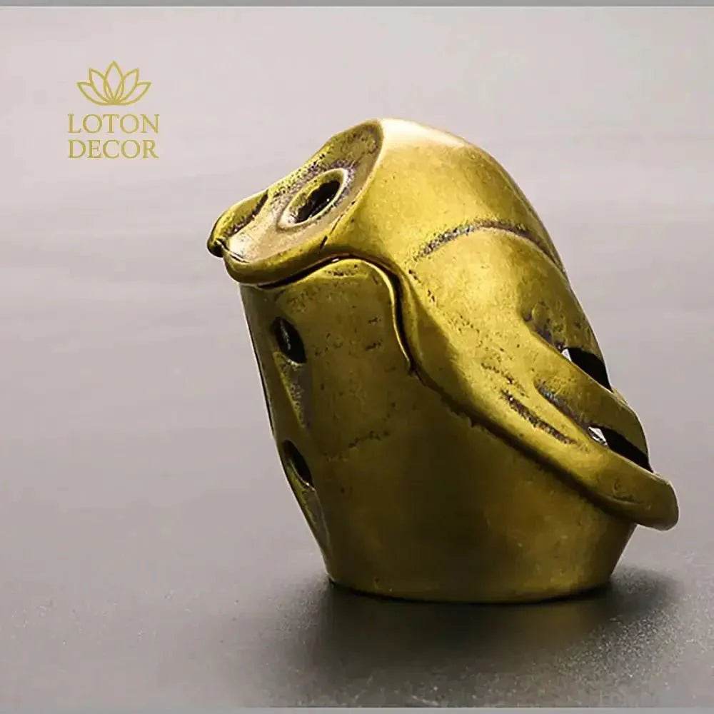 Owl Incense Burner Solid Brass Cone Incense Holder Feng Shui Wealth Statue Boho Forest Animal Figurine - Loton Decor