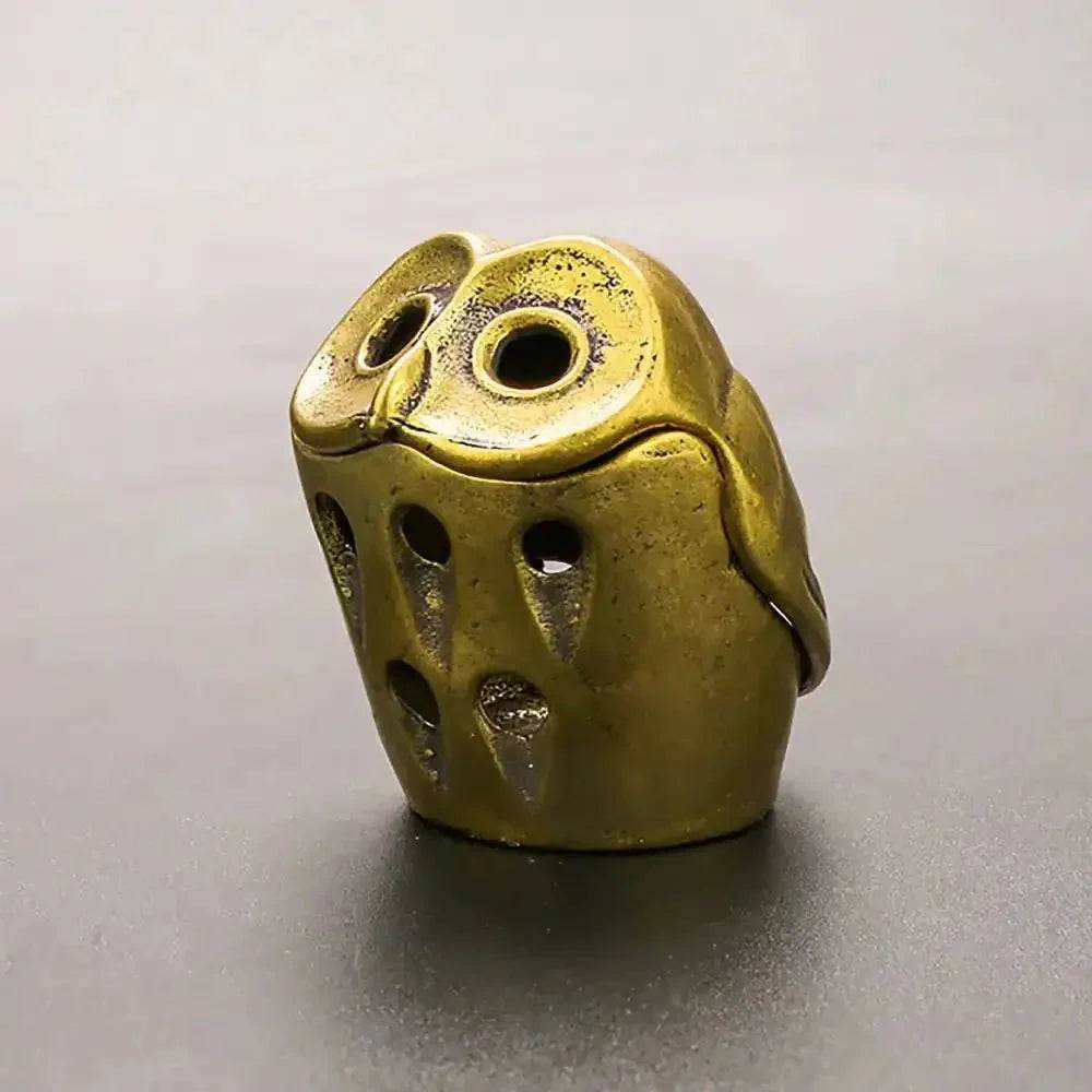 Owl Incense Burner Solid Brass Cone Incense Holder Feng Shui Wealth Statue Boho Forest Animal Figurine - Loton Decor