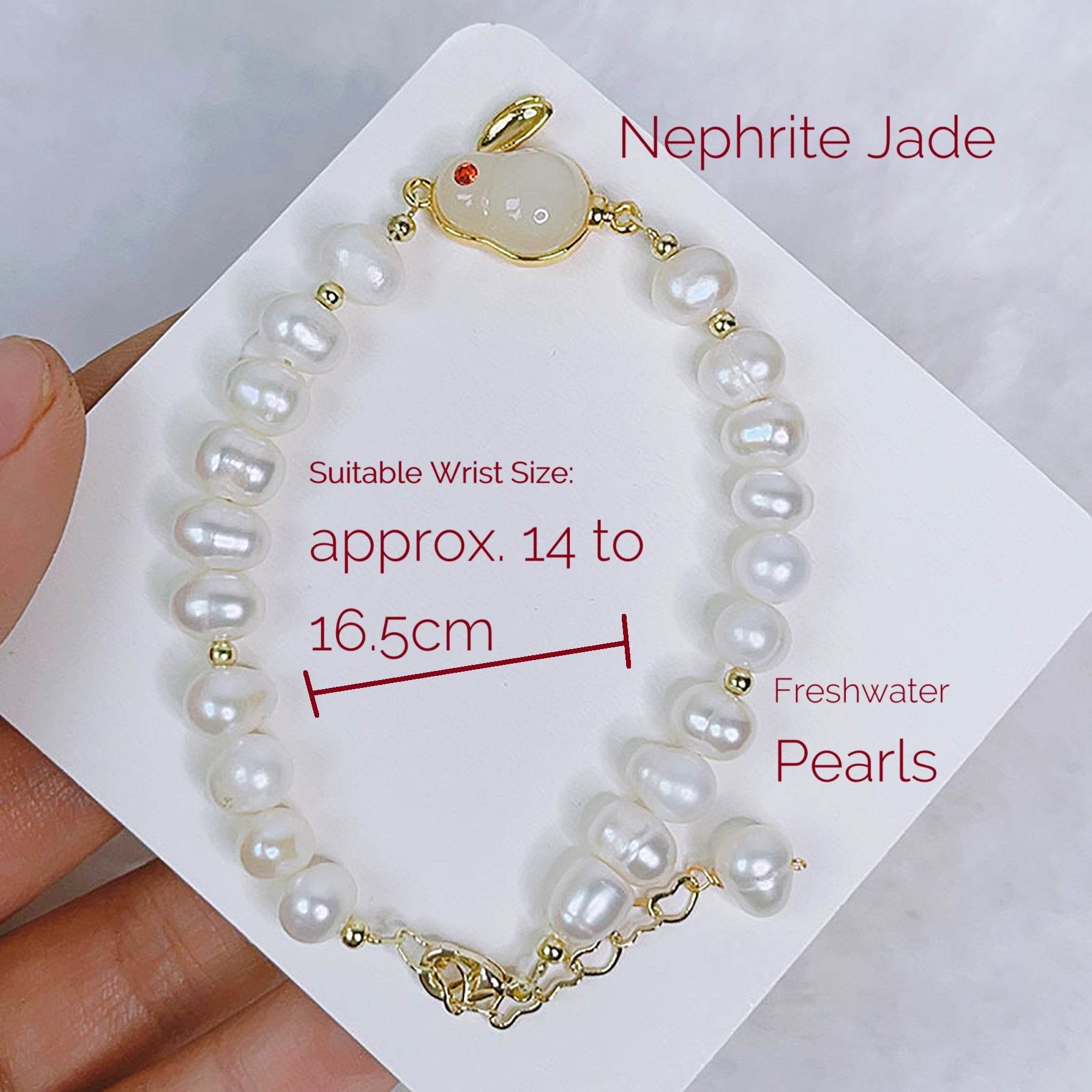 Freshwater Pearls Jade Rabbit Bracelet Zodiac Spiritual Animal Hare Feng Shui Wealth Bracelet for Money Prosperity - Loton Decor