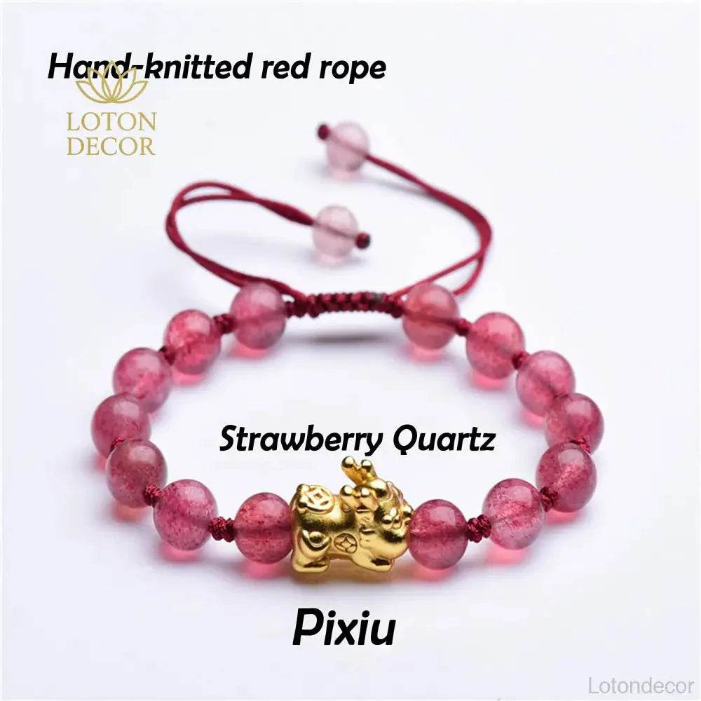 Pixiu Fox Bracelet – Strawberry Crystal Feng Shui Amulet - Loton Decor