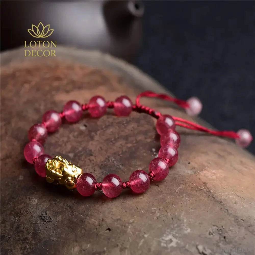 Pixiu Fox Bracelet – Strawberry Crystal Feng Shui Amulet - Loton Decor
