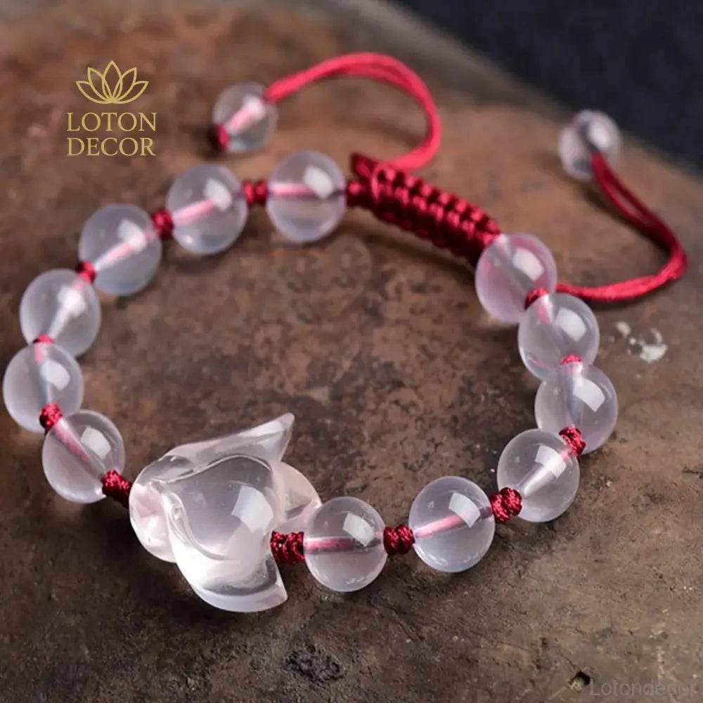 Pixiu Fox Bracelet – Strawberry Crystal Feng Shui Amulet - Loton Decor