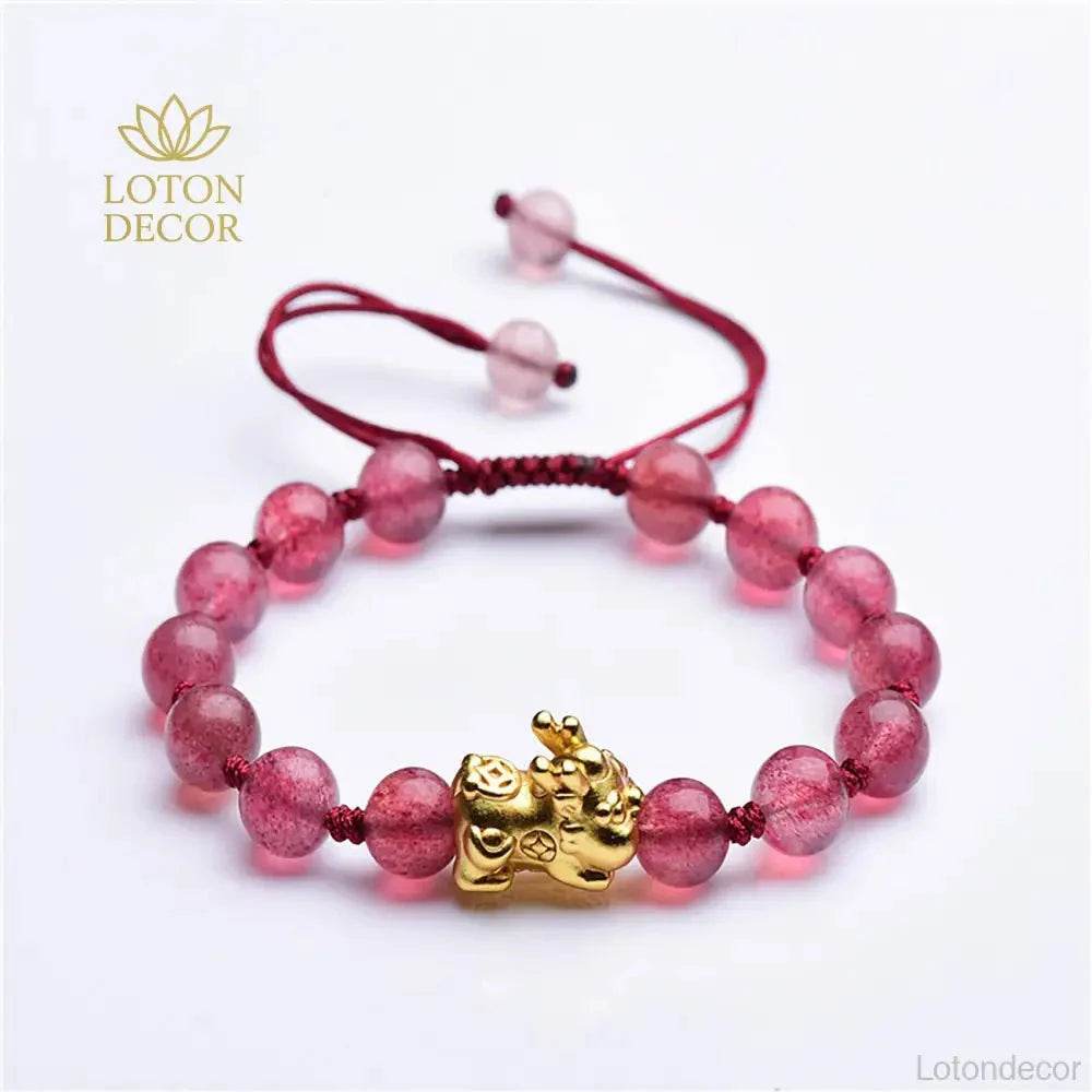 Pixiu Fox Bracelet – Strawberry Crystal Feng Shui Amulet - Loton Decor