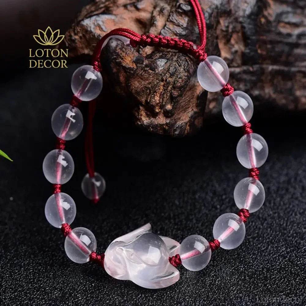 Pixiu Fox Bracelet – Strawberry Crystal Feng Shui Amulet - Loton Decor