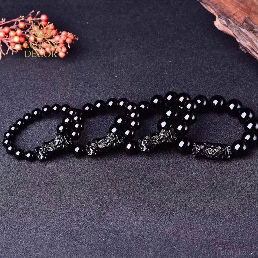 Pixiu Obsidian Bracelet – Lucky Wealth Couple Talisman - Loton Decor