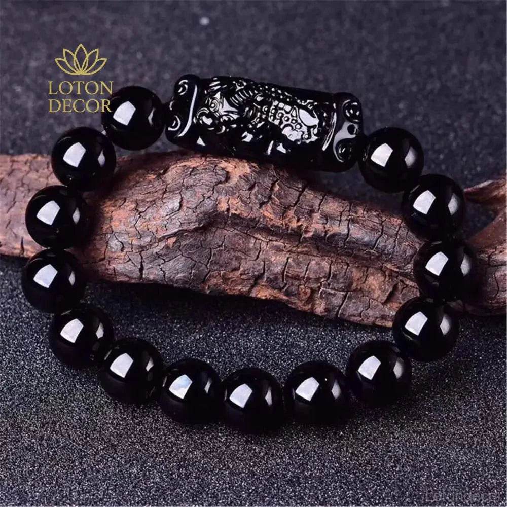 Pixiu Obsidian Bracelet – Lucky Wealth Couple Talisman - Loton Decor