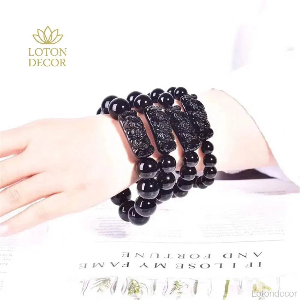 Pixiu Obsidian Bracelet – Lucky Wealth Couple Talisman - Loton Decor