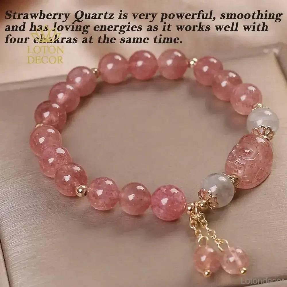 Pixiu Strawberry Quartz Bracelet – Attract Wealth & Love - Loton Decor