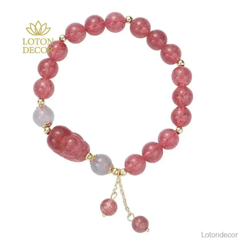 Pixiu Strawberry Quartz Bracelet – Attract Wealth & Love - Loton Decor
