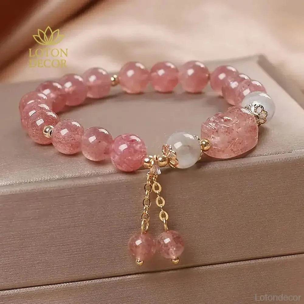 Pixiu Strawberry Quartz Bracelet – Attract Wealth & Love - Loton Decor