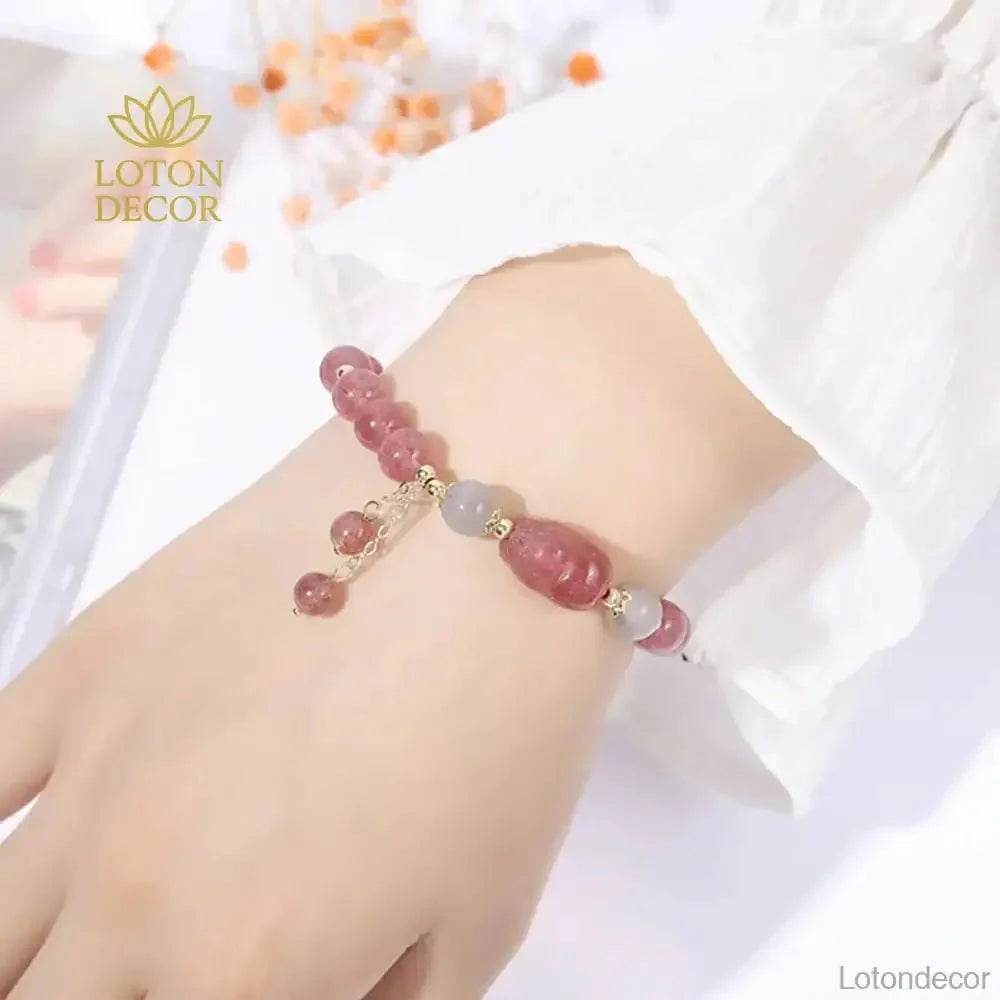 Pixiu Strawberry Quartz Bracelet – Attract Wealth & Love - Loton Decor