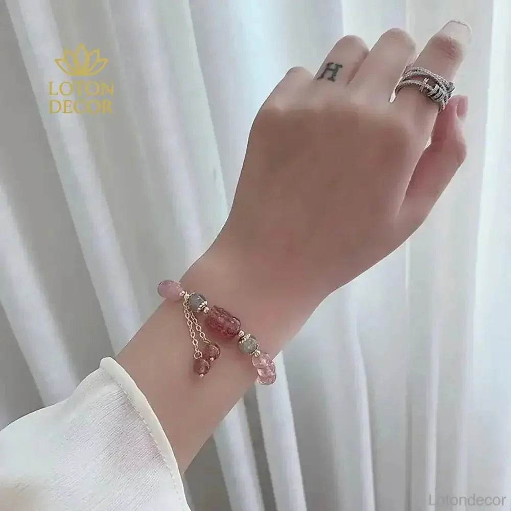 Pixiu Strawberry Quartz Bracelet – Attract Wealth & Love - Loton Decor