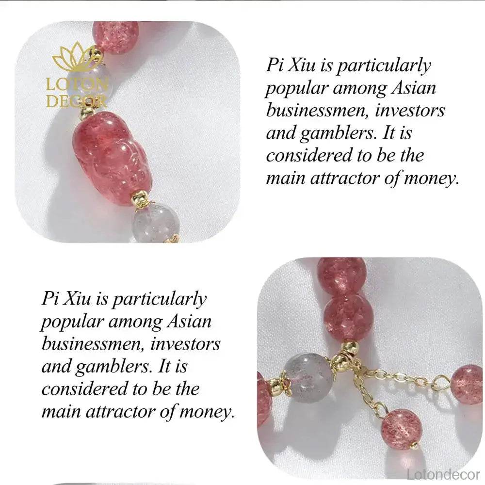 Pixiu Strawberry Quartz Bracelet – Attract Wealth & Love - Loton Decor
