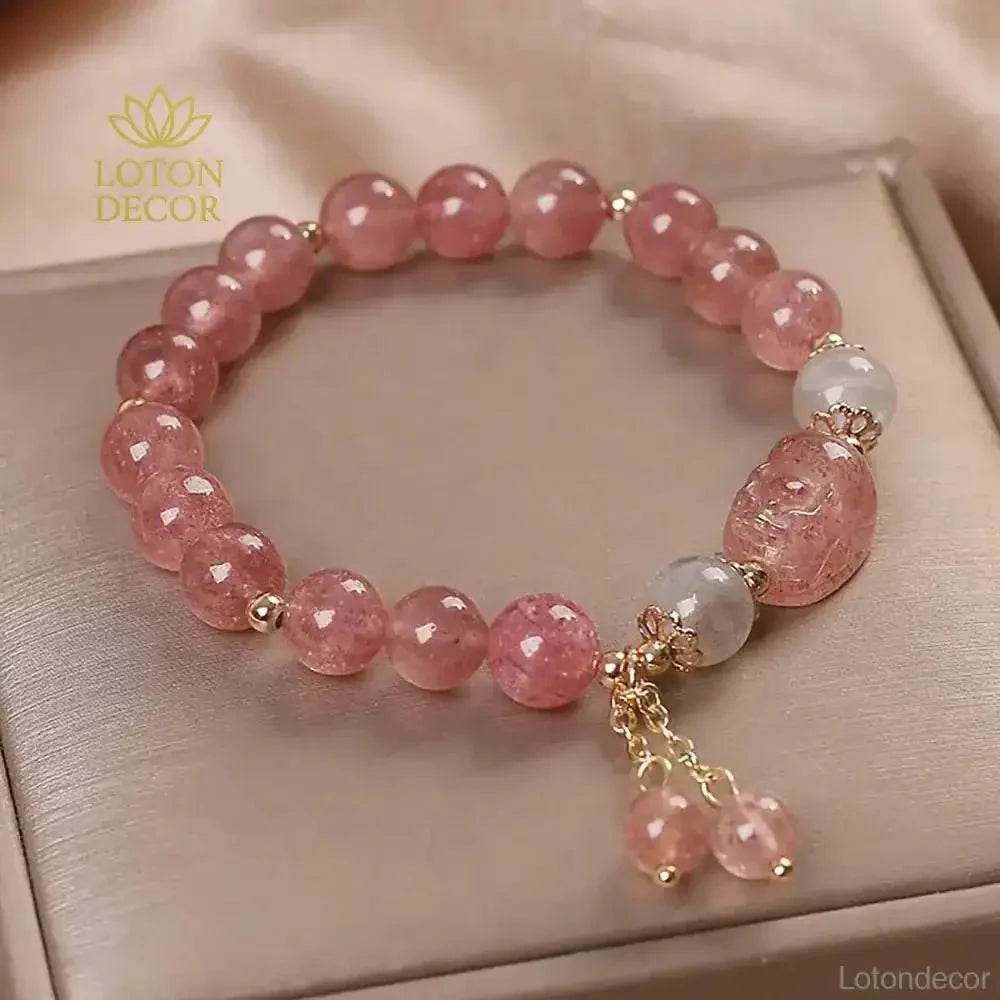 Pixiu Strawberry Quartz Bracelet – Attract Wealth & Love - Loton Decor