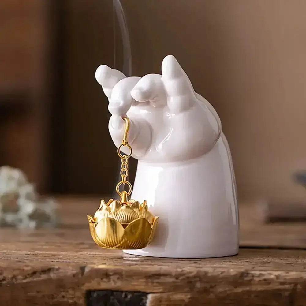 Porcelain Incense Burner Buddha's Hand Mudras Lotus Incense Holder Feng Shui Statue Zen Art for Peace Tranquility - Loton Decor
