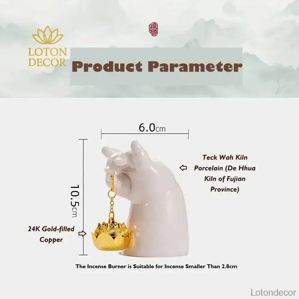 Porcelain Incense Burner Buddha's Hand Mudras Lotus Incense Holder Feng Shui Statue Zen Art for Peace Tranquility - Loton Decor