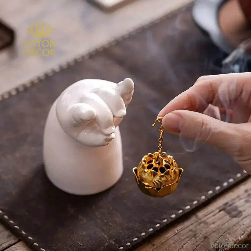 Porcelain Incense Burner Buddha's Hand Mudras Lotus Incense Holder Feng Shui Statue Zen Art for Peace Tranquility - Loton Decor