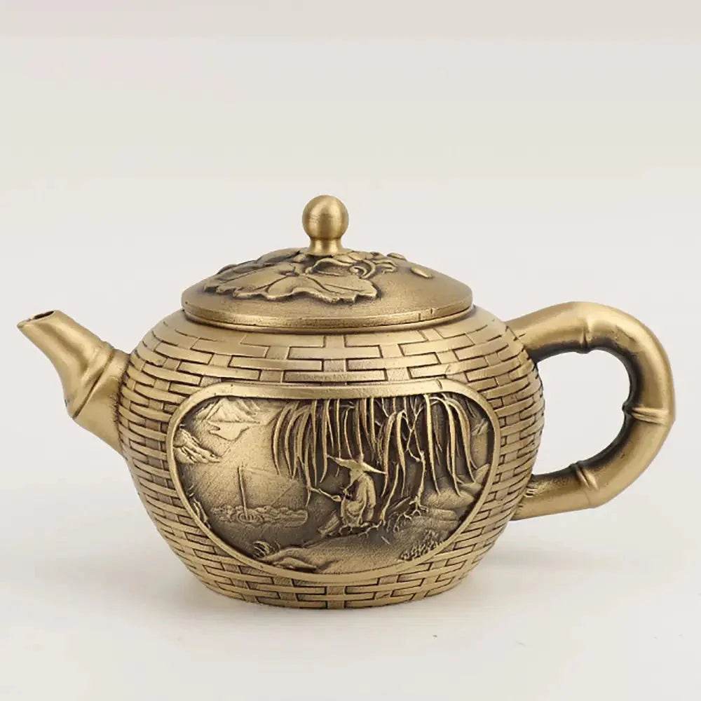 Pure Brass Tea Pot Fisherman Jiang Tai Gong the Sage Feng Shui Wealth Attraction Treasure Teapot for Prosperity Wisdom Tranquility - Loton Decor