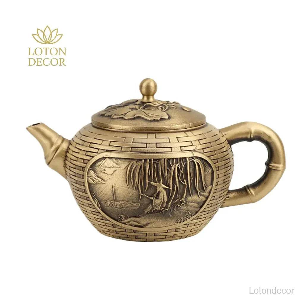 Pure Brass Tea Pot Fisherman Jiang Tai Gong the Sage Feng Shui Wealth Attraction Treasure Teapot for Prosperity Wisdom Tranquility - Loton Decor