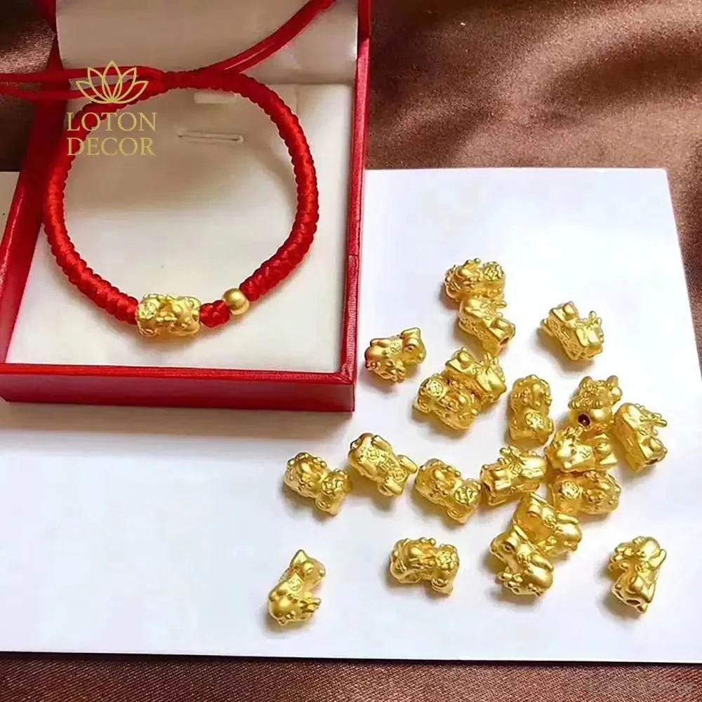 Pure Gold Pi Yao Red Rope Bracelet – Feng Shui Amulet - Loton Decor