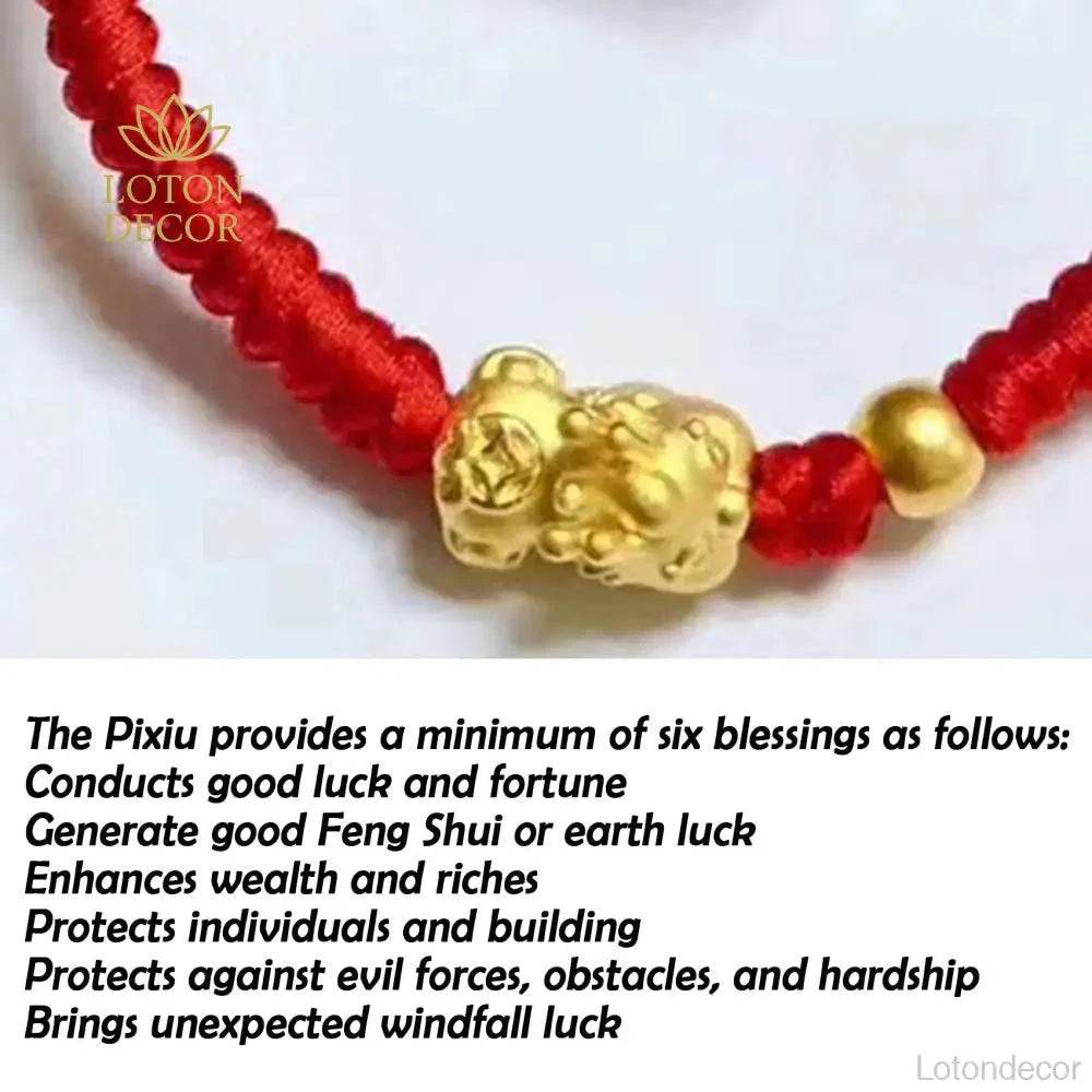 Pure Gold Pi Yao Red Rope Bracelet – Feng Shui Amulet - Loton Decor
