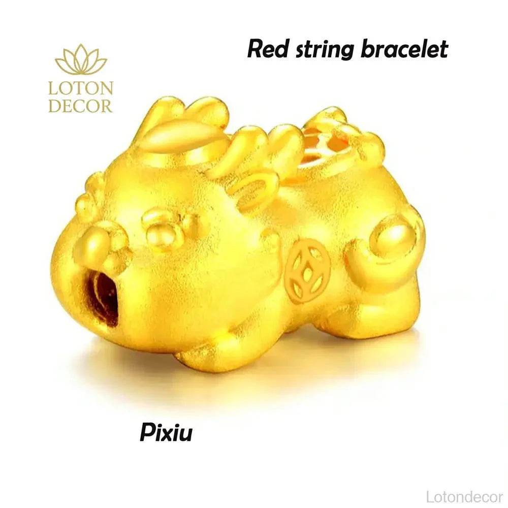 Pure Gold Pi Yao Red Rope Feng Shui Lucky Wealth Bracelet - Loton Decor
